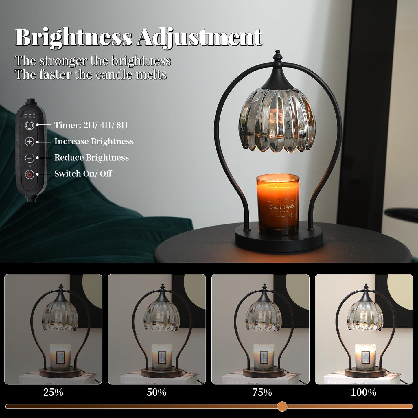GOODBUY Candle Warmer Lamp with Timer, Dimmable Top-Down Candle Warmer for Jar Candles, Electric Wax Melt Warmer Lamp with 2H/4H/8H Auto Shut Off, Home Decor Gift for Bedroom Living Room Office