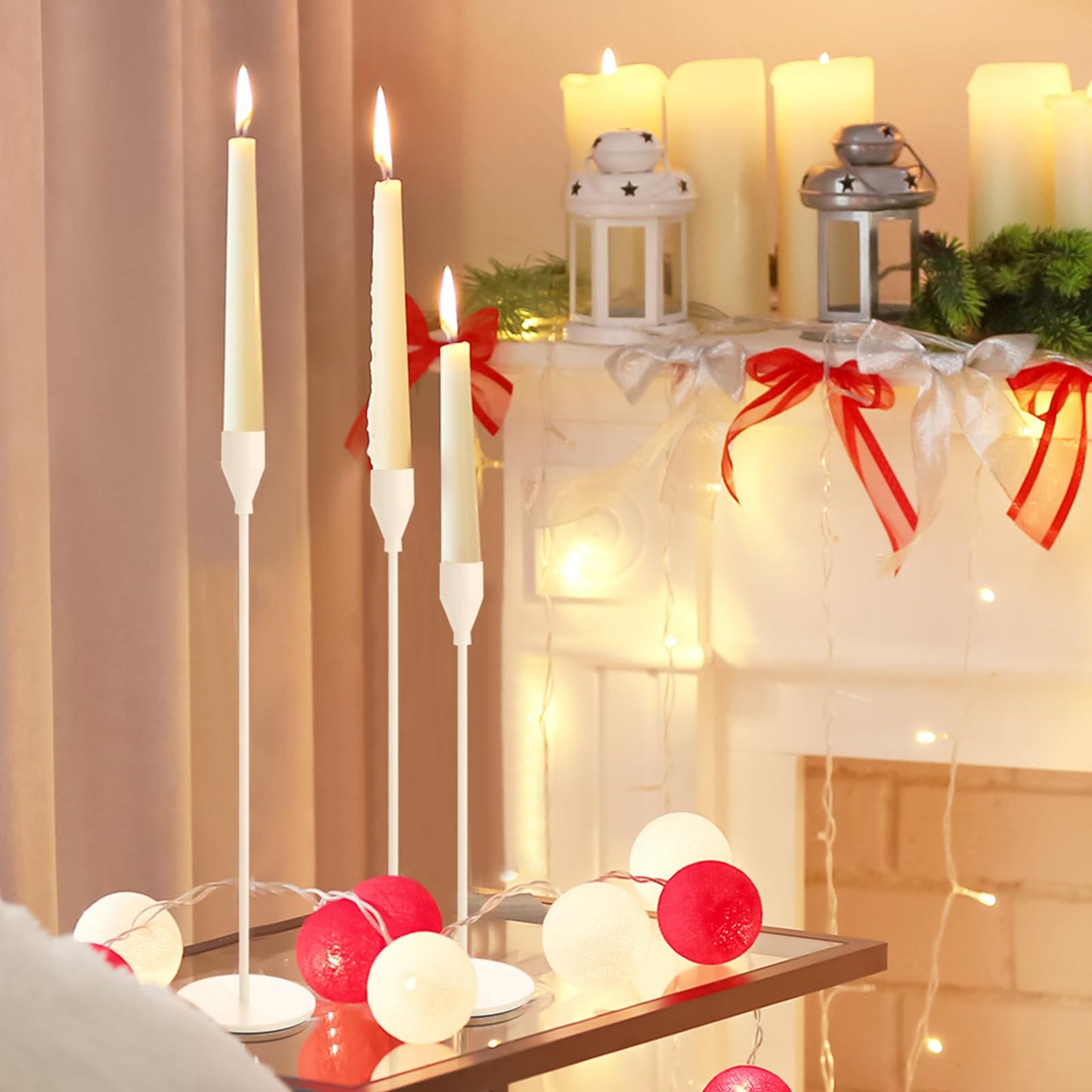 Set of 18 Tall Candlestick Holders Thin Metal Taper Candle Holders for Table Centerpiece Modern Decorative Pillar Candle Sticks Stand for Home Wedding Christmas Decoration(White)