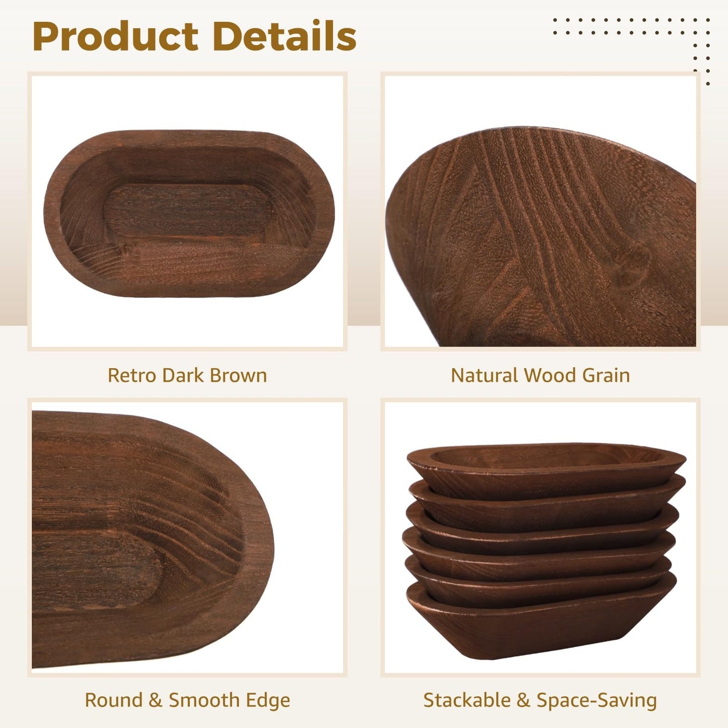 DORMIYA 8 PCS Wooden Dough Bowls, Rustic Wooden Candle Bowl for Decor, Woodens Dowls for DIY Candle Home Crafts Making, Farmhouse Decoration (Brown-8PCS)