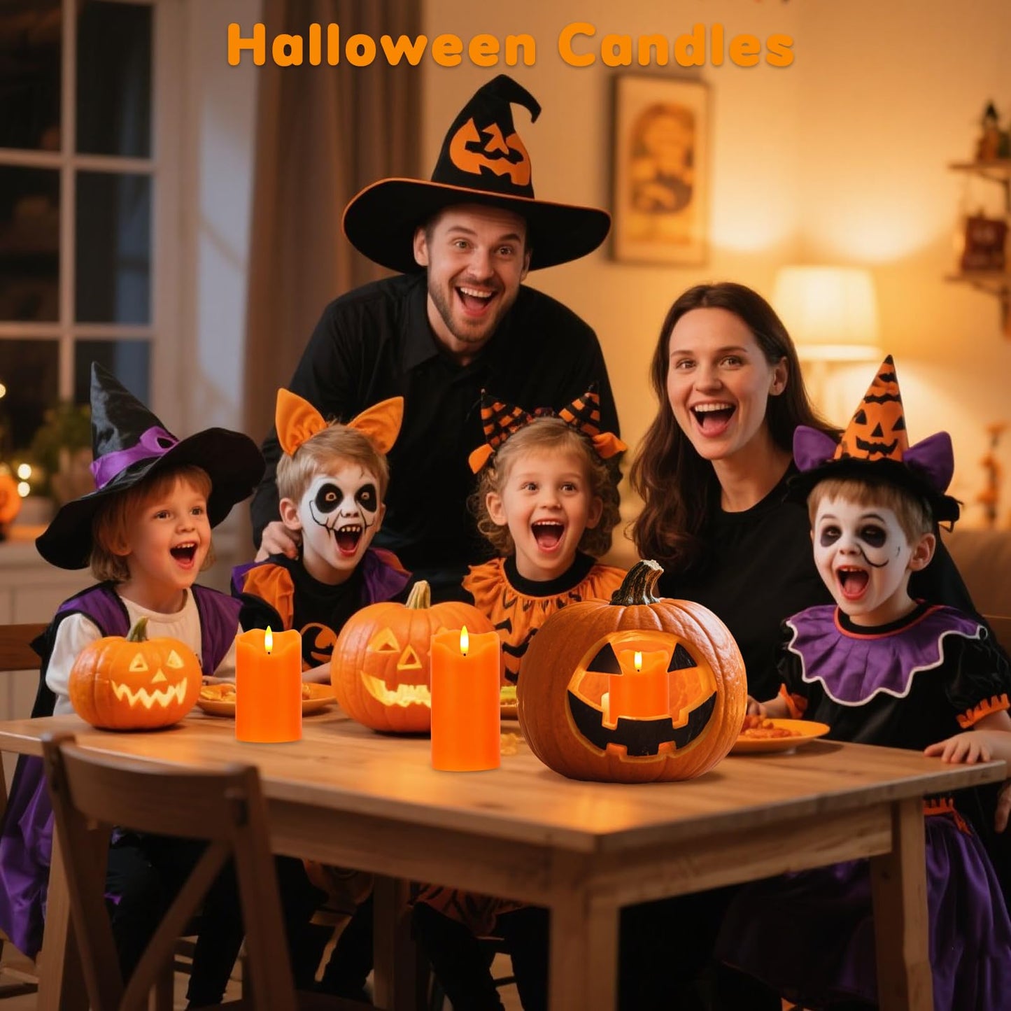 Flameless Candles Lights, Set of 3 Orange Flickering LED Candles with Remote & Timer, Dimmable LED Pillar Candles Battery Operated, Electric Candles for Fall Halloween Thanksgiving Decor (Orange)
