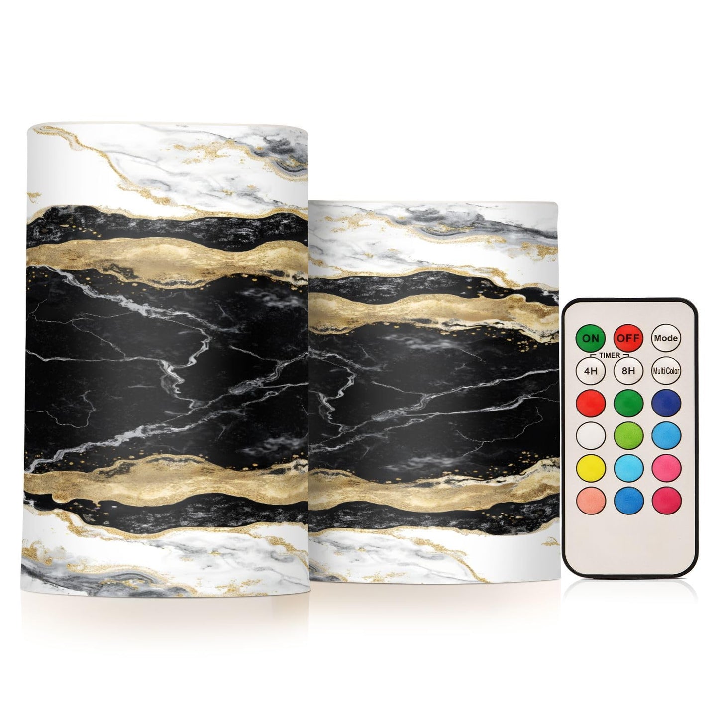BOENLE Flickering Flameless Candles, Black White Marble Gold Veins LED Candles with Remote Timer, Set of 2 Battery Operated Candle for Valentine Wedding Birthday