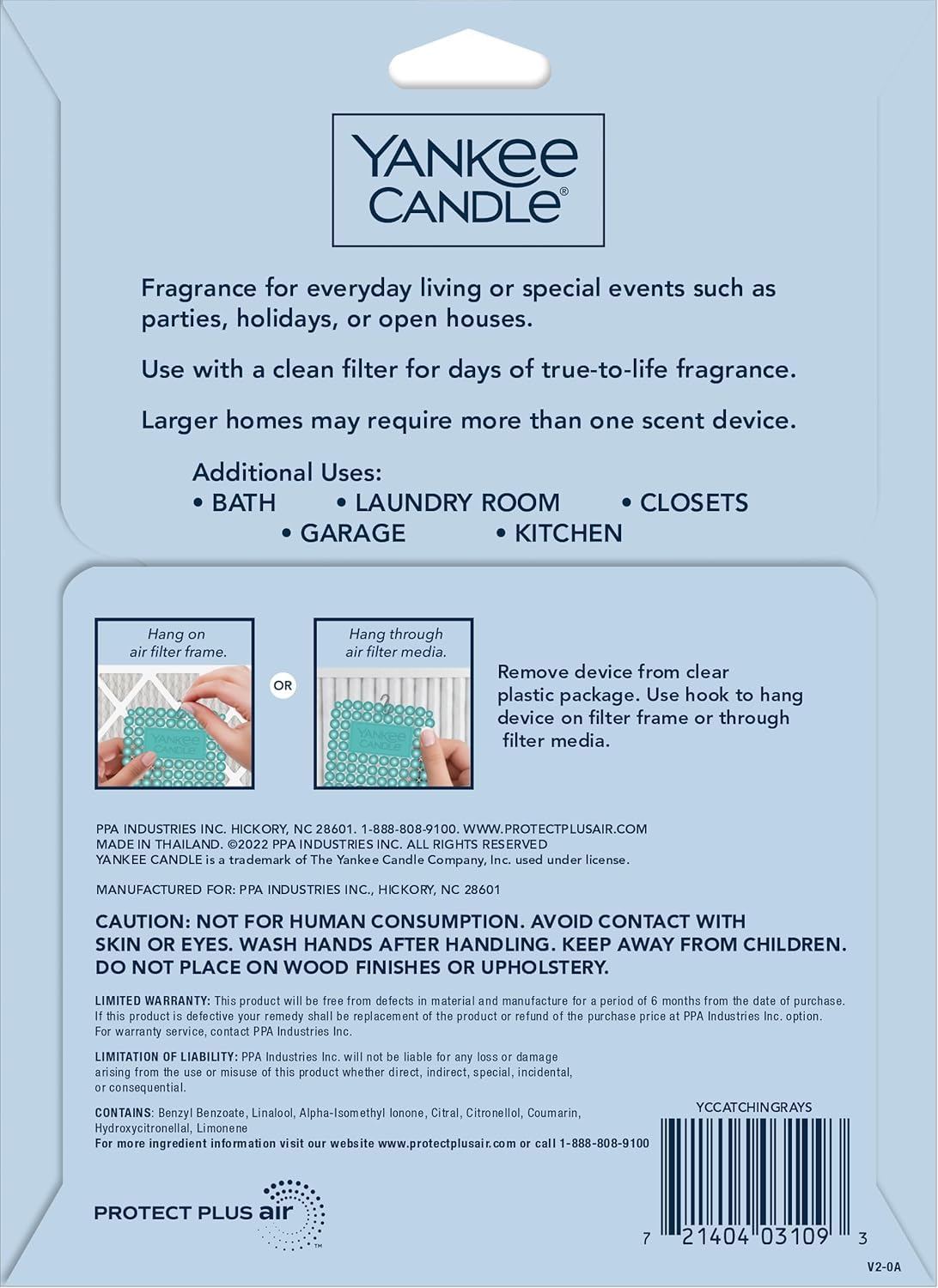 Yankee Candle Whole Home Air Freshener, Long Lasting Odor Eliminating Fragrance for Home, Continuous Room Freshener, Catching Rays (Pack of 1)