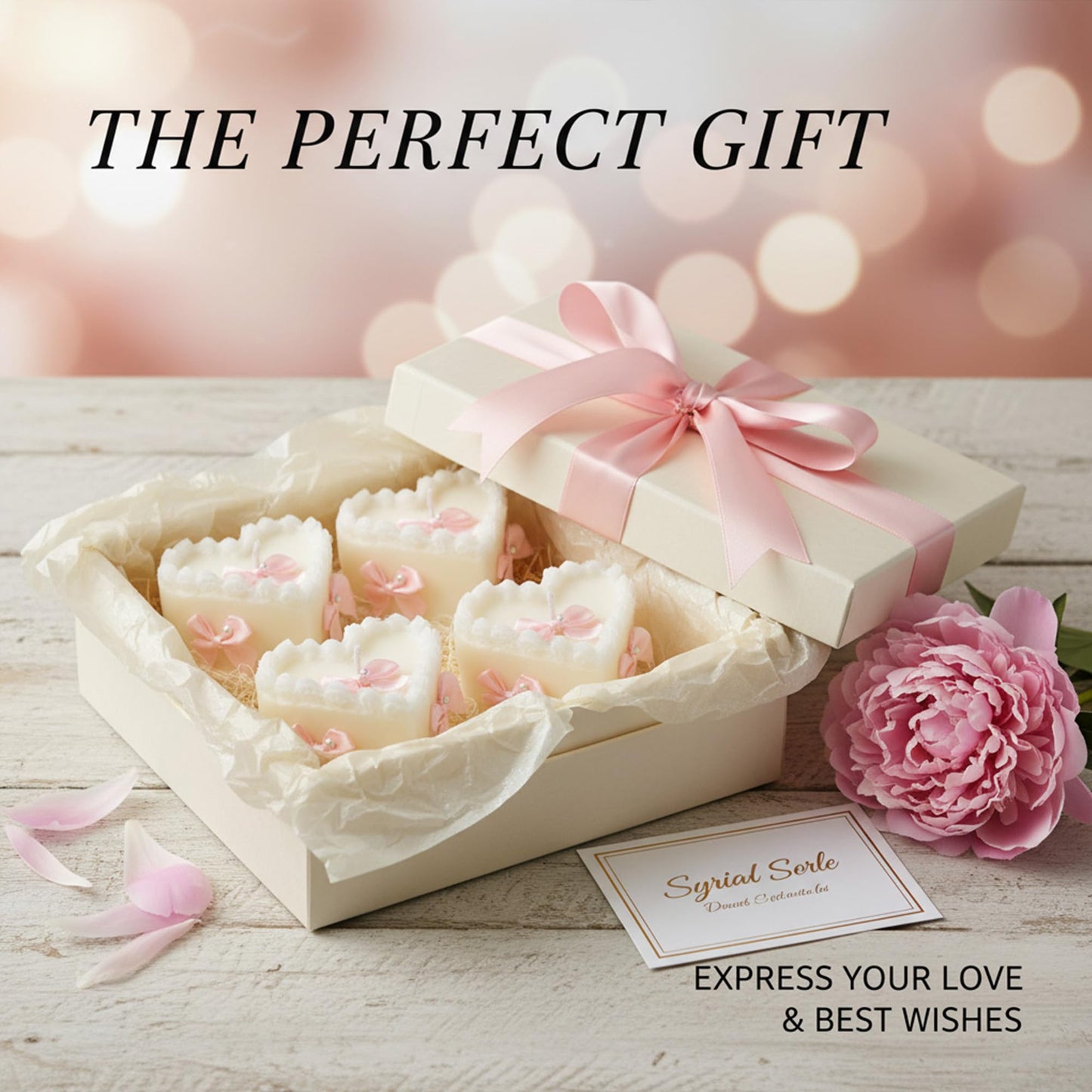 SRCVYLT 4 Pcs Bow Heart Scented Candle Set Rose Fragrance Soy Wax Scented Candle with Fixed Bow Decor for Valentine's Day Party Bedroom Room Table