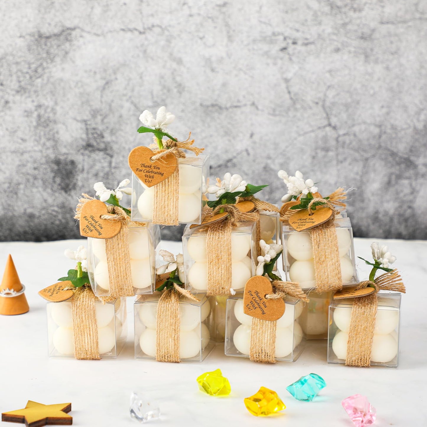MTLEE Mini Bubble Candles Wedding Favors Gifts for Guests 1.57" x 1.38" Bubble Candles with Cards Dried Flowers DIY Gift Set for Baptism Party Bridal Shower Thank You Gifts(Ivory,30 Sets)