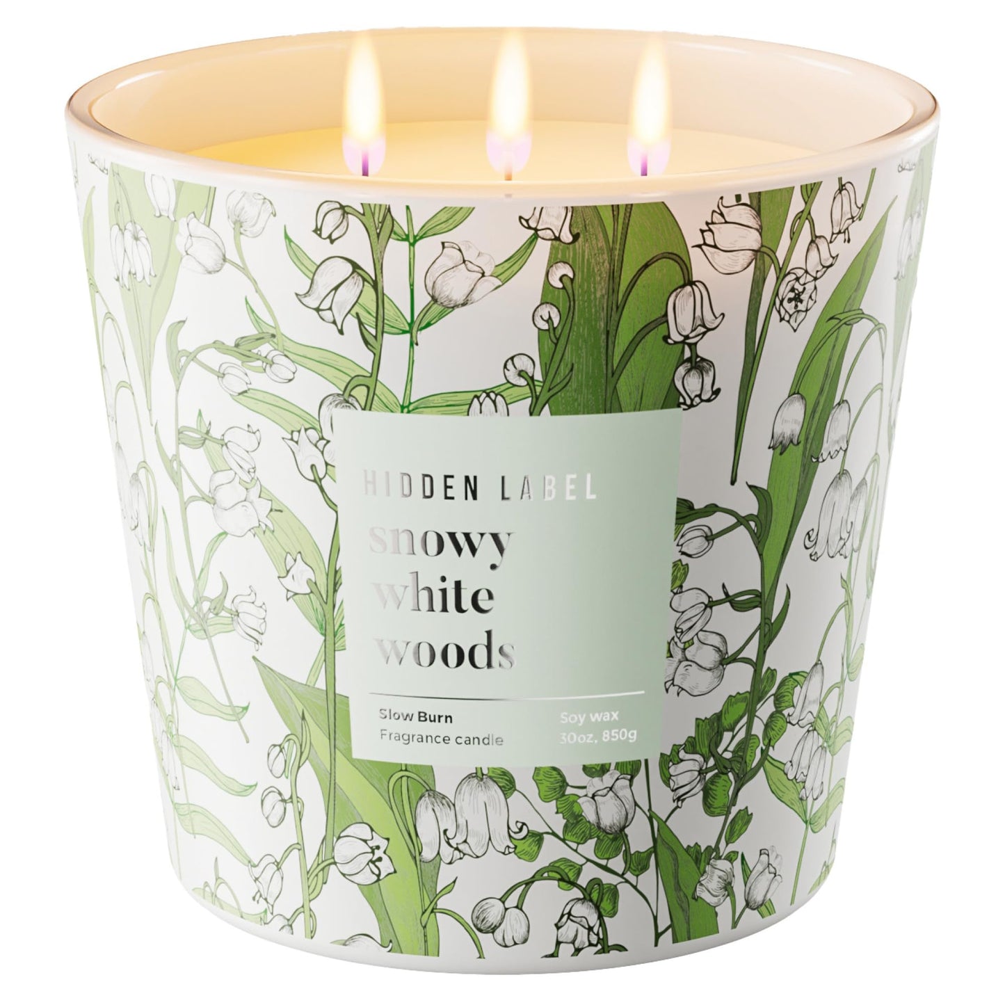 Hidden Label Snowy White Woods Candle, Giant 30oz 3 Wick Soy Candles Non Toxic, Scented Candle White Aromatherapy for Home, 100H Long Lasting Luxury Candles GIF