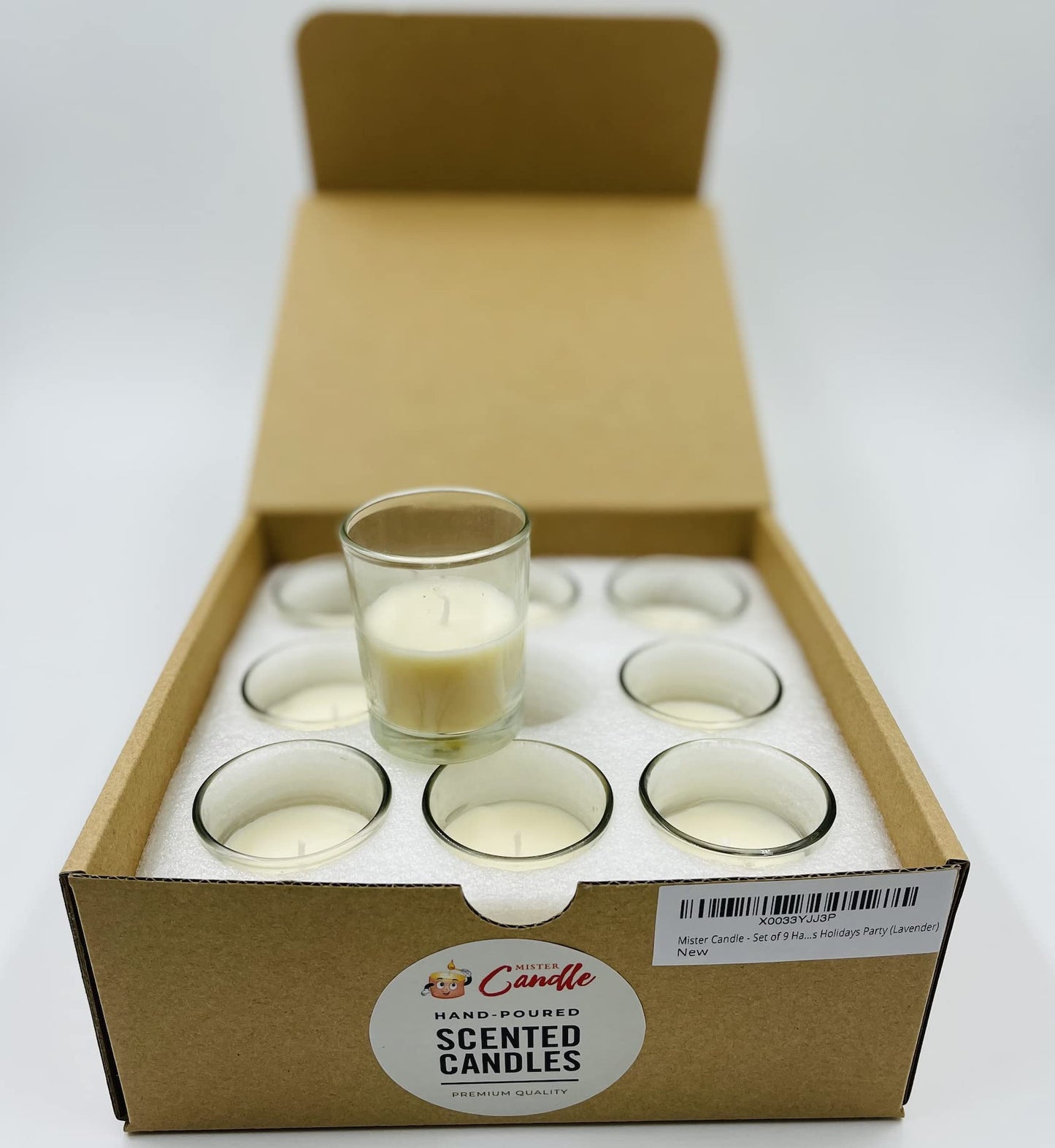 Mister Candle – Set of 9 Jasmine Scented Votive Candles in Glass Holders, Hand Poured Soy Wax, 10 Hour Burn Time, Aromatherapy Candles for Spa, Weddings, Parties, Gifts