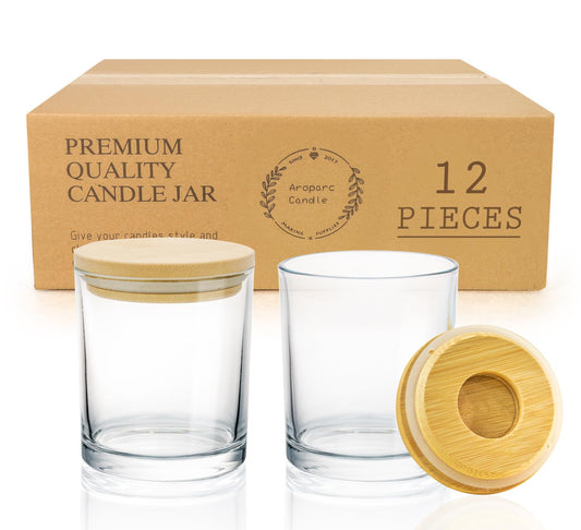 Aroparc Bulk Candle Jars with Lids, 12PCS 10oz DIY Container Tumbler Jar for Candle Making Supplies - Clear Dishwasher Safe