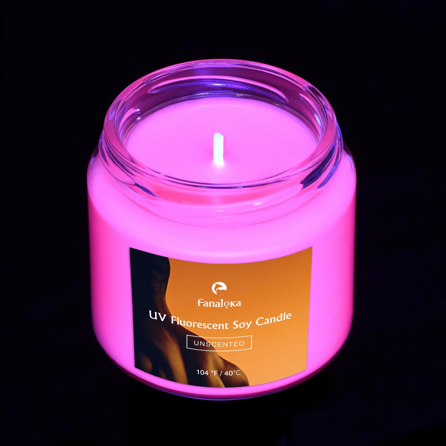 UV Fluorescent Soy Wax Low Temperature Candles, Low Heat Body Safe Candle for Night Party, Unscented, 104 °F, 5 oz (Orange)