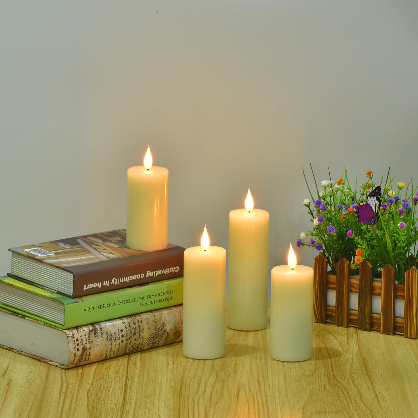 Hanzim Flameless Flickering Battery Operated Candles 9PACK Real Wax Pillar LED Candles with 10-Key Remote Control and 24 Hours Timer for Wedding, Party, Home Decoration (Ivory)