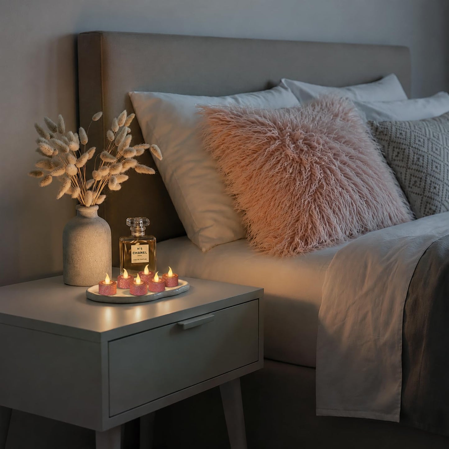 FURORA LIGHTING Pink Glitter Flameless Tealights - 1.45" W x 1.57" H, 12-Pack, Batteries Included
