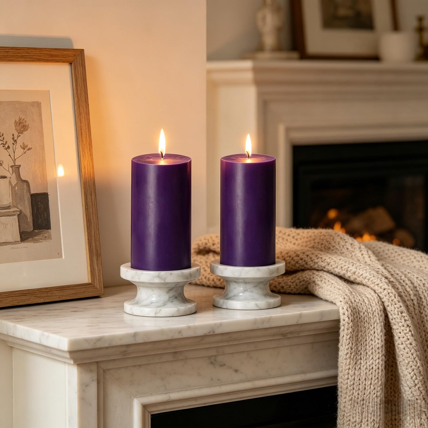 2 Pack 3x6 Inch Royal Purple Unscented Pillar Candles - 70 Hour Long Burning Dripless Smokeless Candles for Home Decor