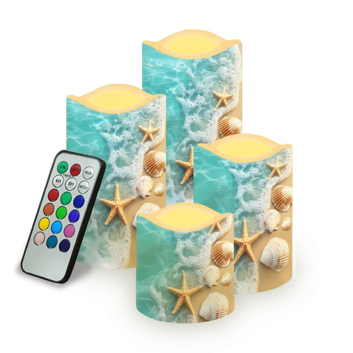 Cozeyat Sea Star Rustic Wedding LED Candles 4 Pack Battery Operated Flameless with Remote Control Timer Color Changing Waterproof for Indoor Outdoor Beach