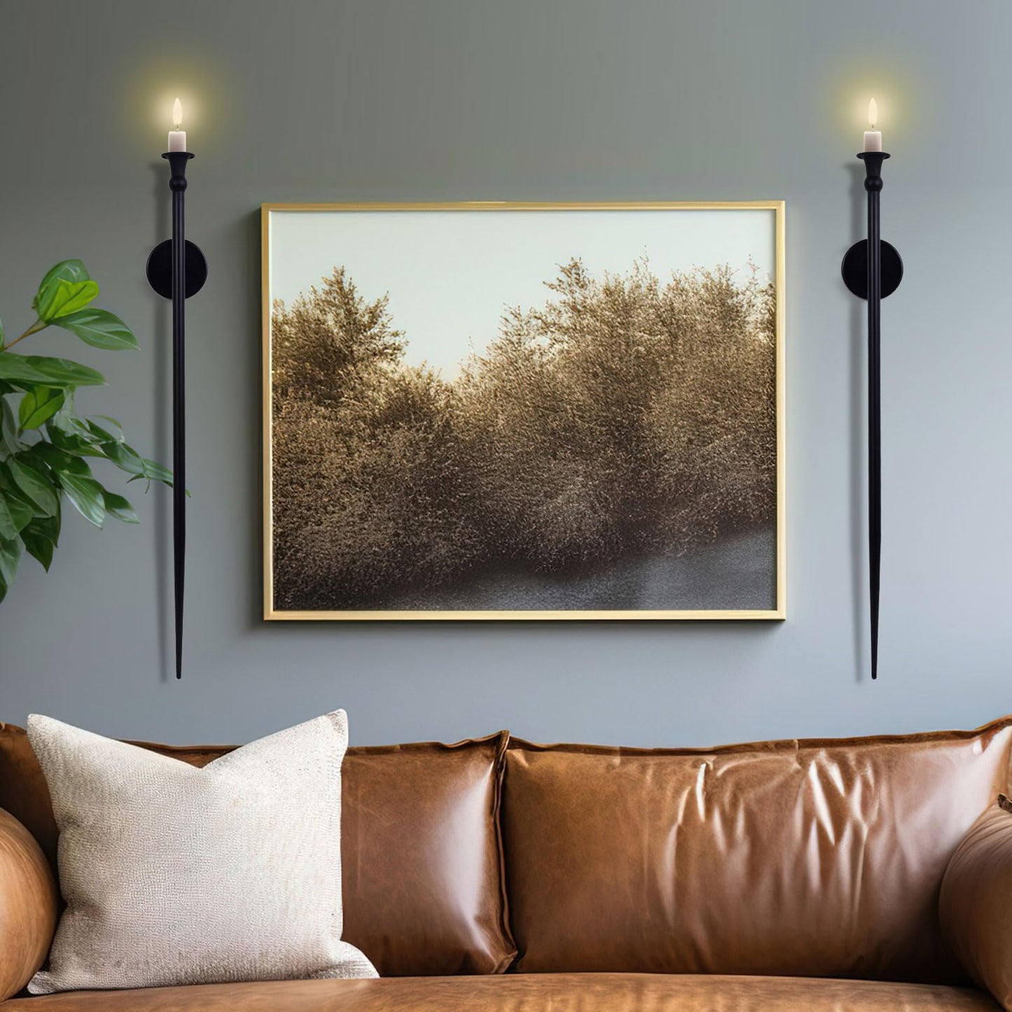 Candle Sconces Long Wall Candle Holder - 33" H Set of 2 Black Long Wall Candle Sconce Retro Chic Wall Sconces Candle Holder Decoration for Dining Room, Living Room, Office, Bathroom