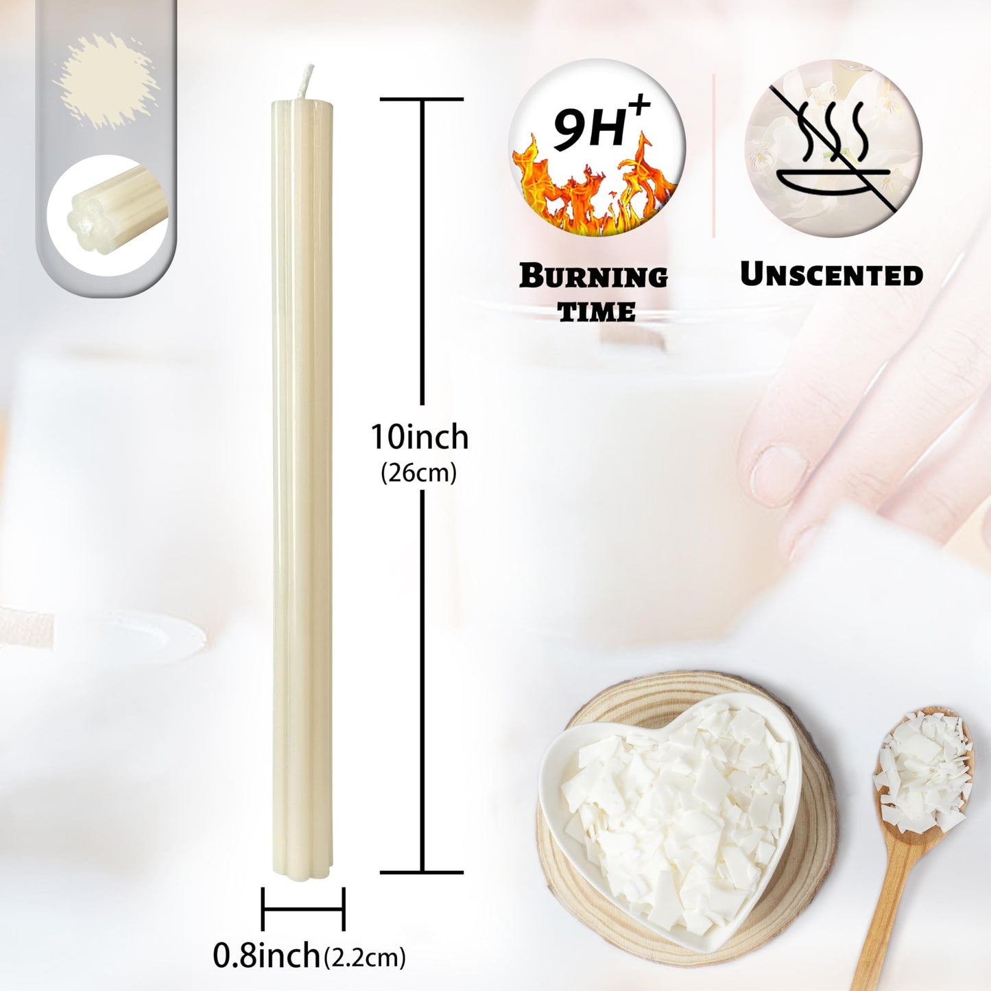 Unscented Taper Candles Dripless Ivory Yellow Long Taper Candles Smokeless 10 Inch Roman Column Design Dinner Candlesticks for Home Decoration Holiday Gifts