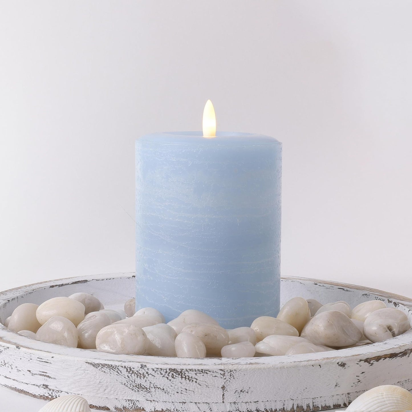 LumiPur Signature Coastal Collection Natural Glow Flickering Flameless LED Wax Pillar Candle (3.5" x 5", Powder Blue)