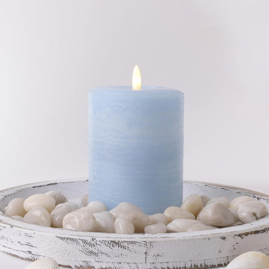 LumiPur Signature Coastal Collection Natural Glow Flickering Flameless LED Wax Pillar Candle (3.5" x 5", Powder Blue)