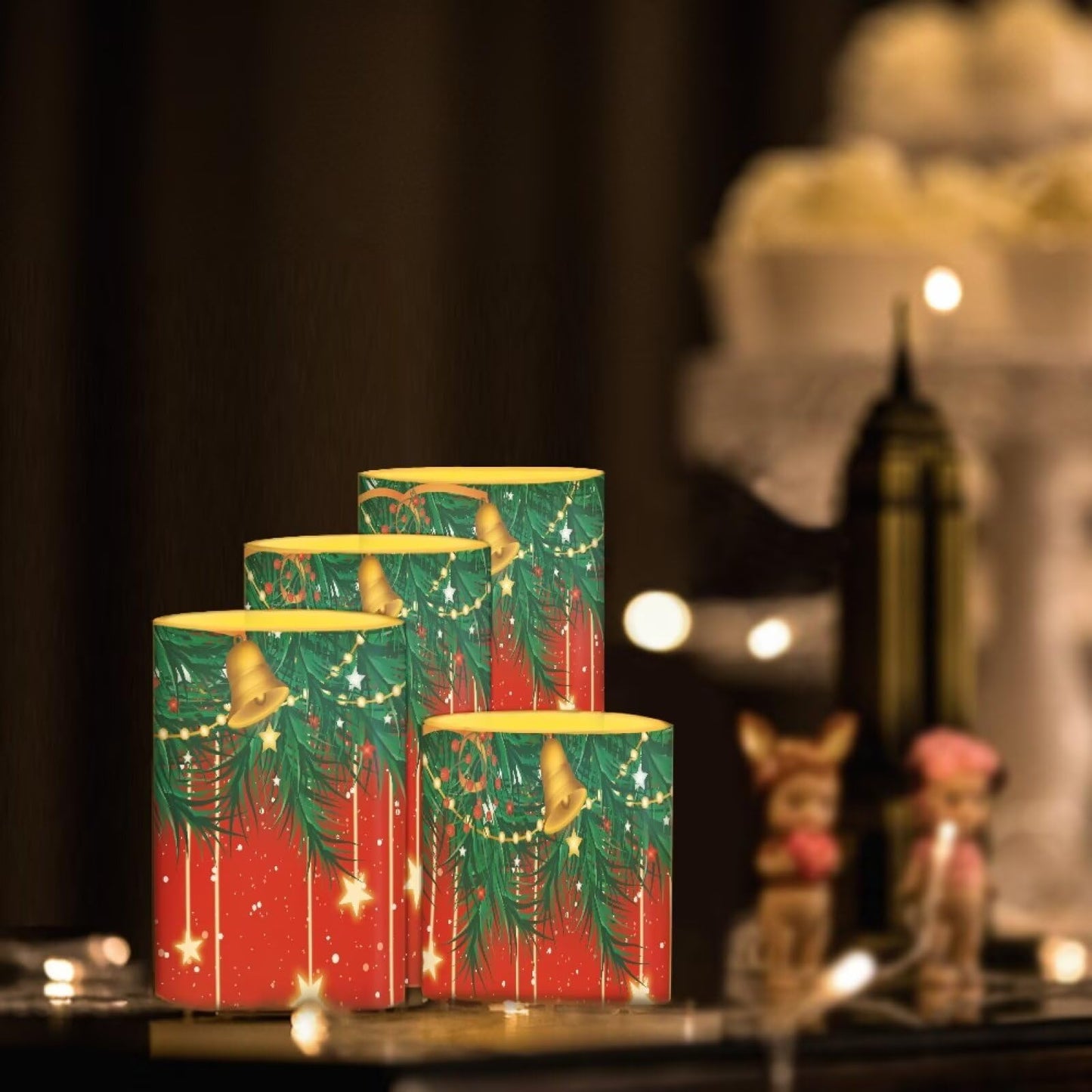 NETILGEN Set of 4 Flameless LED Candles with Battery Powered Pillar Candles Tealights with Remote Timer Color Changing Christmas Bulb Lights Red