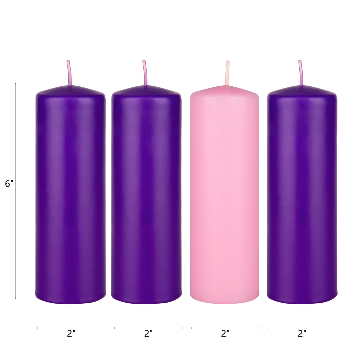Mega Candles 4 pcs Unscented Christmas Advent Candles Set, Hand Poured Premium Wax Dome Top Round Pillar Candle 2 Inch x 6 Inch, Holidays, Festivities, Devotional, Church, Wreath, Party, Gifts