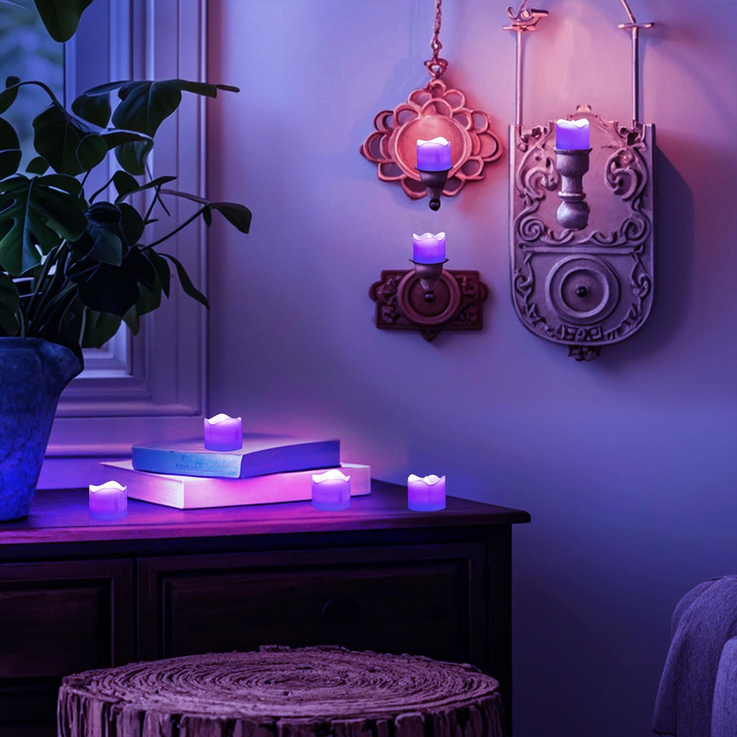 Topstone Electronic Flameless Candles with Remote Control,Purple LED Light, 400+ Hours Battery Life, CR2450 Battery Included, Timer, Realistic Flickering for Home Decor, Wedding, Party, Holiday