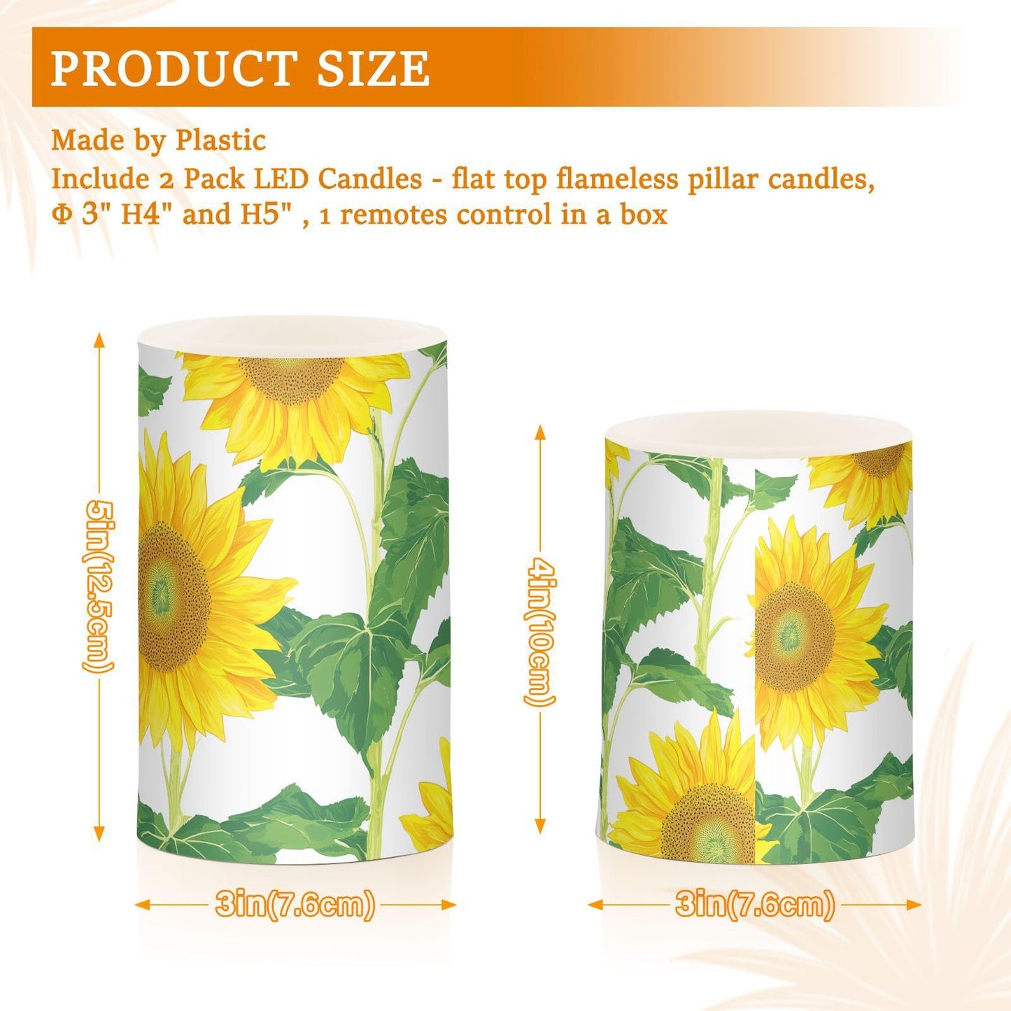 WEVIBOFU Painting Yellow Sunflowers Flickering Flameless Candles LED Battery Operated with Remote Timer Pillar Candles for Home Birthday Wedding Christmas Decor, Set of 2