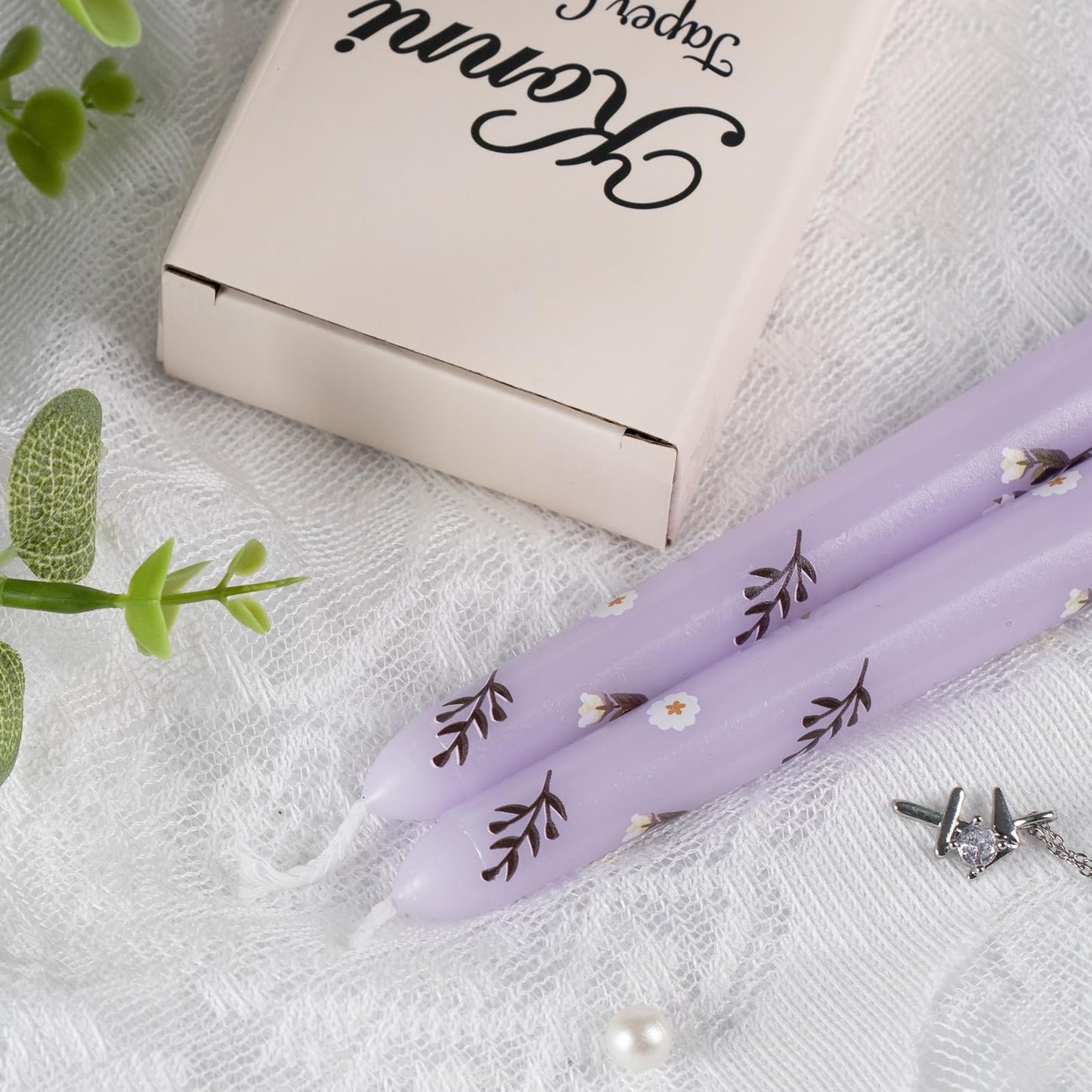 Taper Candles,10 inch 2pc Purple Tapered Candles with Camellia Printed, Unscented and Smokeless Long Burning Candles,Tall Candlesticks with Cotton Wicks,Ideal for Weddings, Home Décor