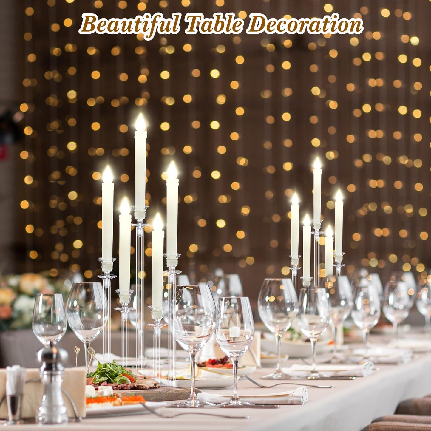 Layhit 4 Sets Acrylic Candelabra Candle Holder 5 Arm Wedding Table Centerpiece 18.1" Tall Acrylic Clear Candle Holder with Base Candlesticks Decoration for Father Day Graduation Party, Fit 0.87'' Led