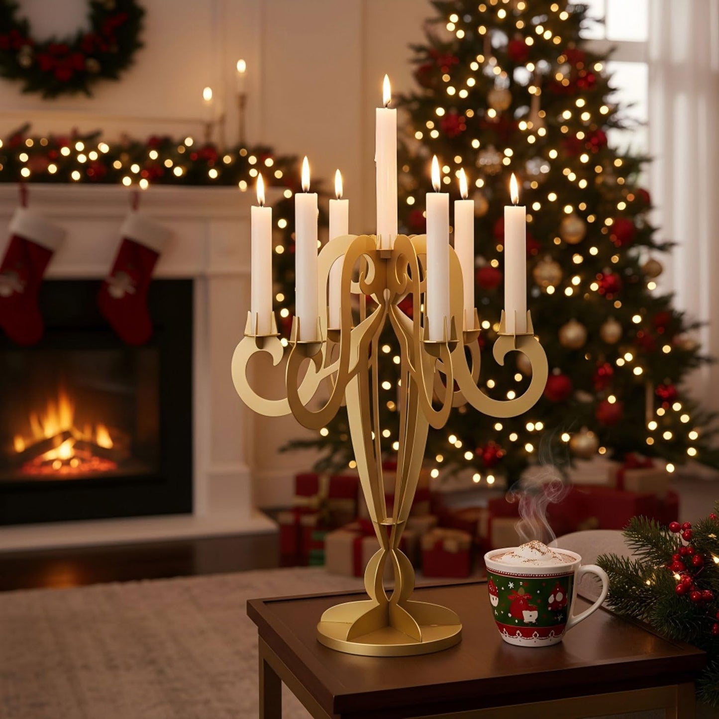 AIM & GGKK 7 Arm Gold Metal Candelabra Candle Holders – Elegant Taper Candle Holders, Classic Candlestick Holder, Decorative Candelabra Centerpiece for Table & Home Decor