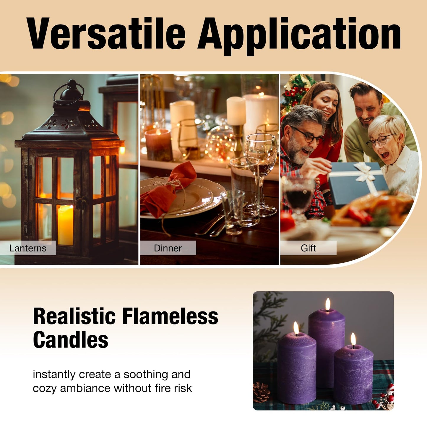 Eywamage Purple Flameless Pillar Candles with Remote, Christmas LED Candles Battery Operated Flickering Real Wax Set of 3