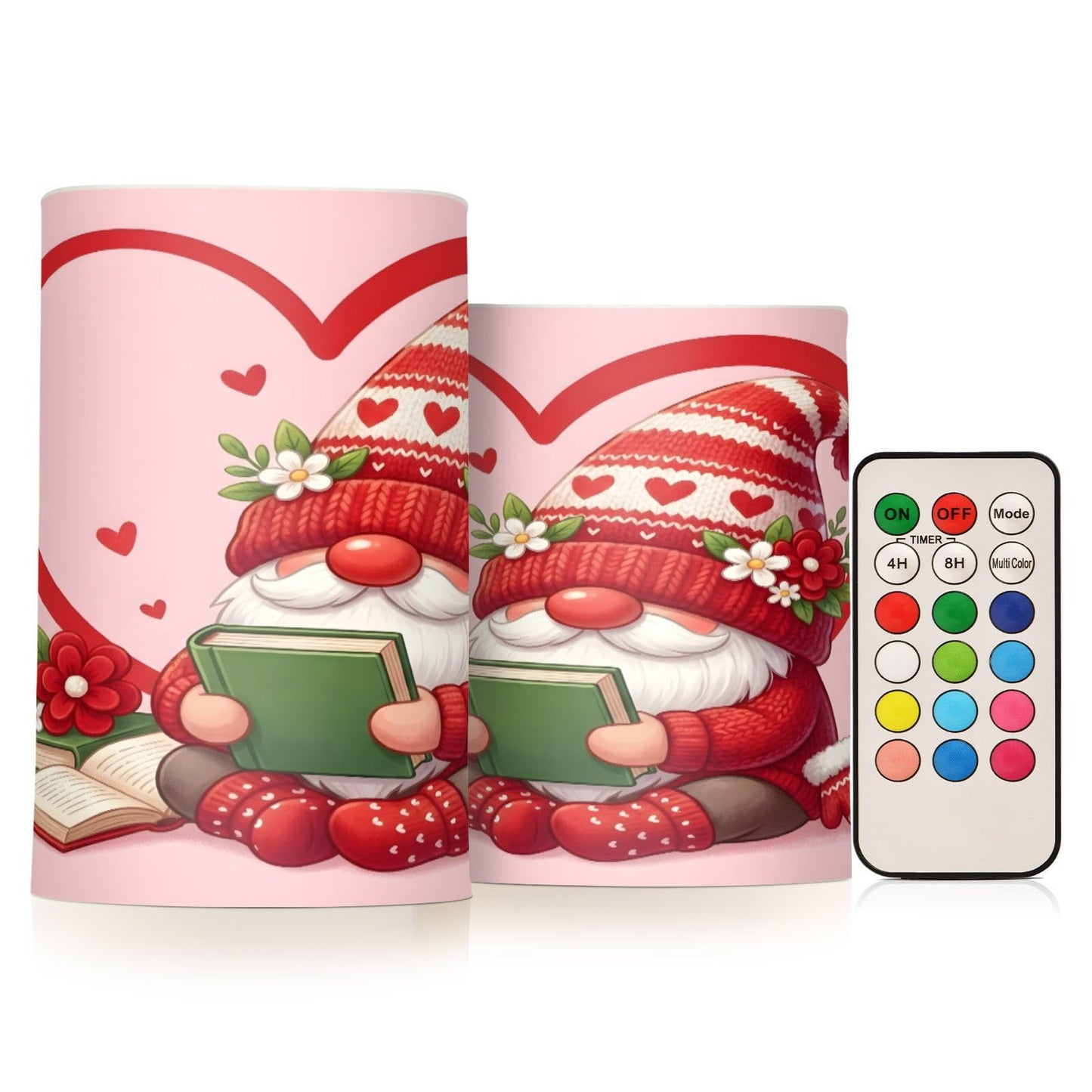 ALAZA Gnome Book Heart Flickering Flameless Candles Pillar Led Candles Battery Operated Candles with Remote and Timers Set of 2