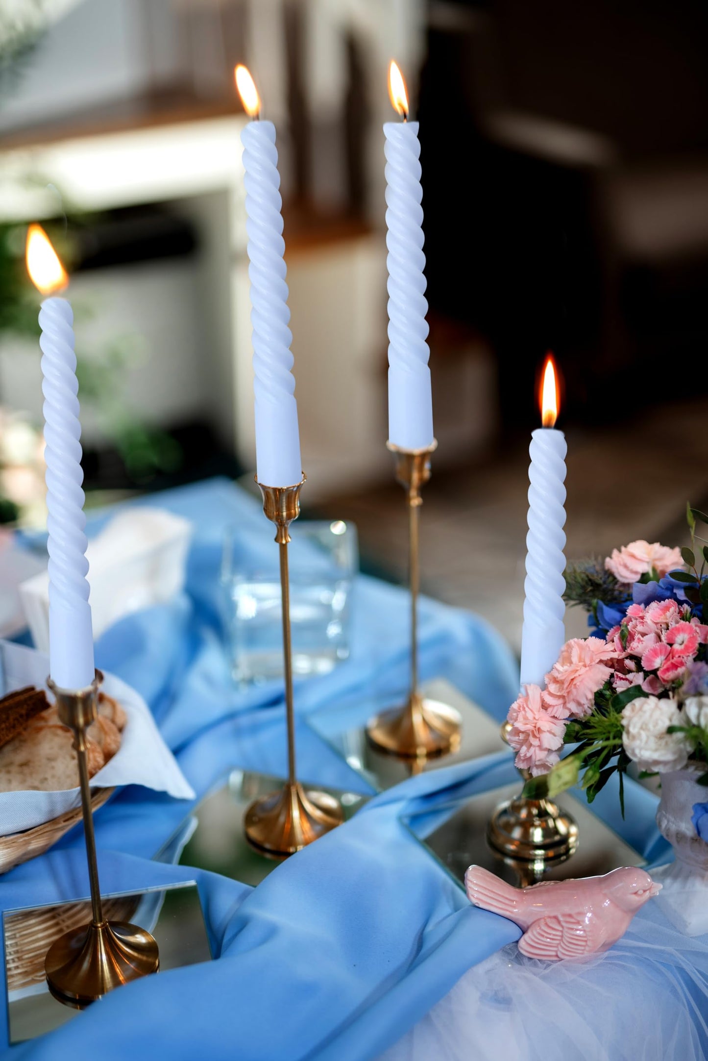 6 Pack 10 Inch Baby-Blue Spiral Taper Candles for Hanukkah and Winter Home Decoration, Unscented Dripless Twisted Candlesticks for Dinner Beach-Themed Decor Relaxation and Meditation