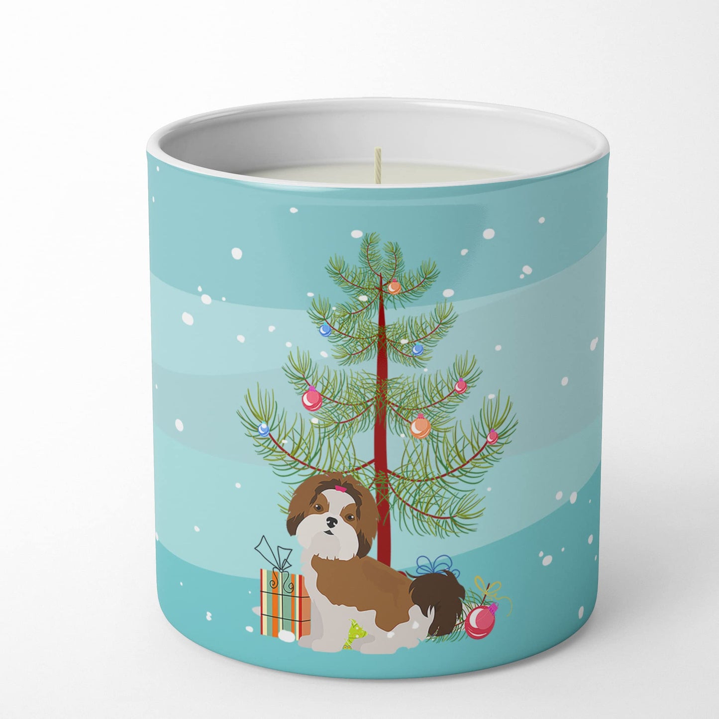 Caroline's Treasures CK3459CDL Imperial Shih Tzu Christmas Tree 10 oz Decorative Soy Candle Nature Soy Wax Essential Oil Home Decor Ideal for Bedroom Kitchen Bath Office Gift, 10 oz