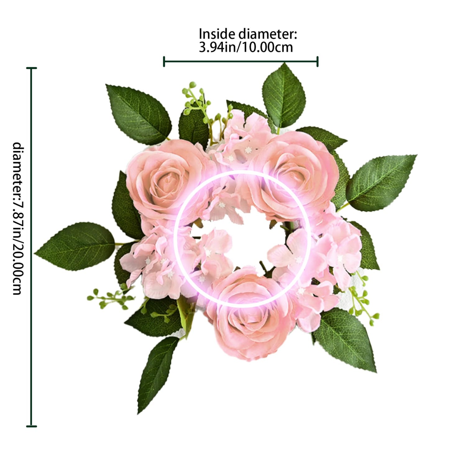 Comebachome Candle Rings Wreaths, 4inch Artificial Rose Candle Wreath Rings, Decorative Candle Floral Wreaths Desk Decorations for Wedding Dining Table Decor(Pink), Standard, Style 2