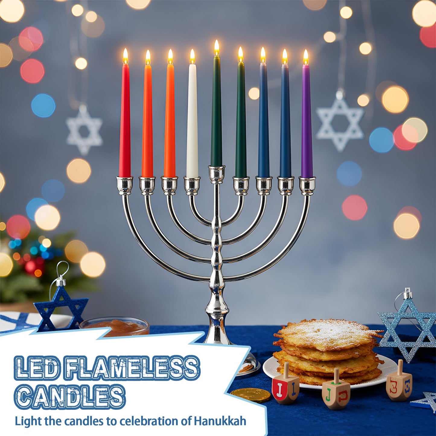 CHENGU 12 Pcs LED Taper Candles Flameless Battery Dripless Dinner Candles for Thanksgiving Day, Weddings, Church, Hanukkah, Christmas, Autumn, New Year Celebration(Multicolor,Taper)