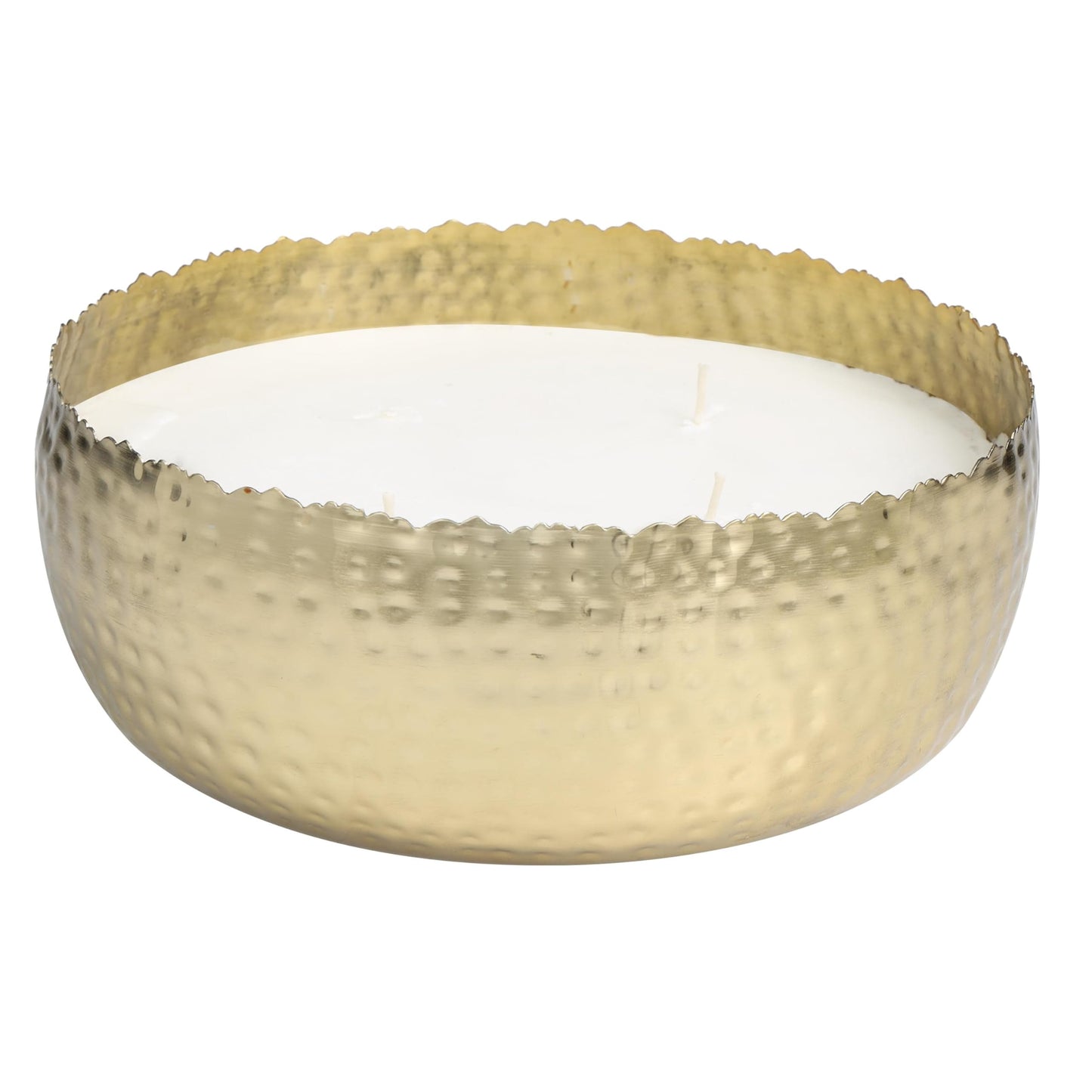 Deco 79 Metal Decorative Candle English Garden Scented Wide Hammered 90 oz 4 Wick Aromatherapy Candle with White Wax, Wax Aromatherapy Candle 10" x 10" x 4", Gold