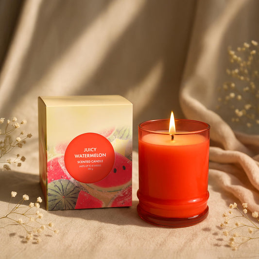 Lifescapes Scented Glass Candle - Juicy Watermelon, 160g | 28 Hours Approximate Burn Time | Premium Tumbler Design for Home Decor and Relaxation