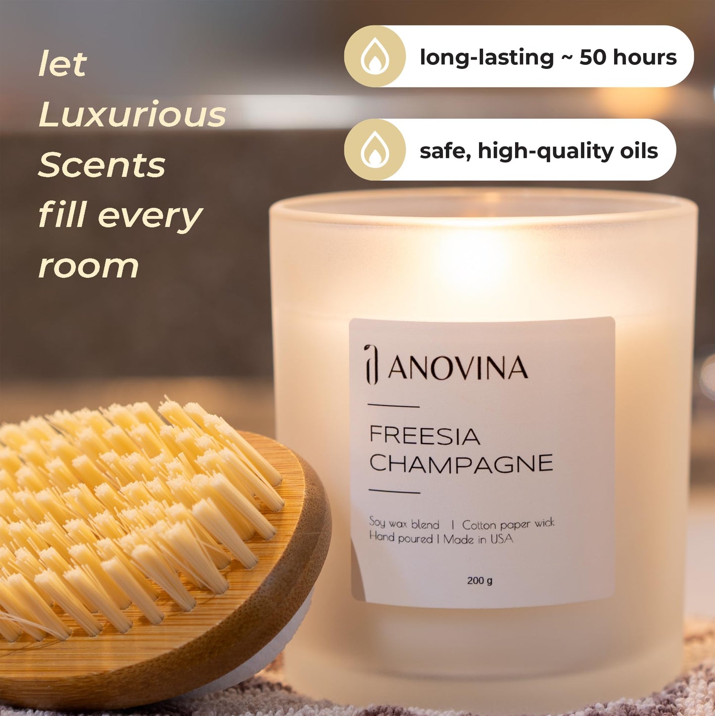 Champagne Toast Candle Gift – Luxury Freesia & Champagne Scent – Scented Candles for Women – Aromatherapy Candle Gift Box – Made in USA – Brown Glass Jar