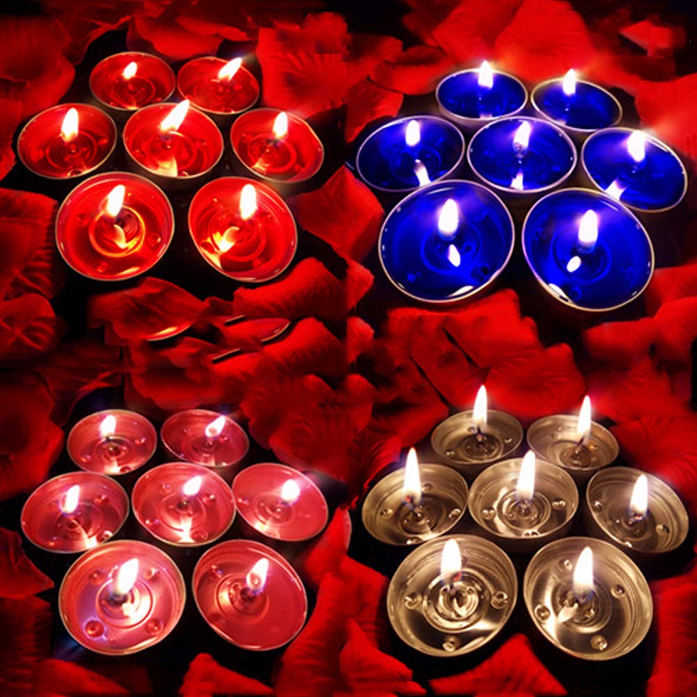 Tea Lights Candles, 50 Pack Flameless Colorful Tealights Holder Variety Relaxing Paraffin Pressed Wax 2 Hours Burn Time for Travel,Centerpiece,Party Gift Happy Birthday New Year Wedding (Yellow)
