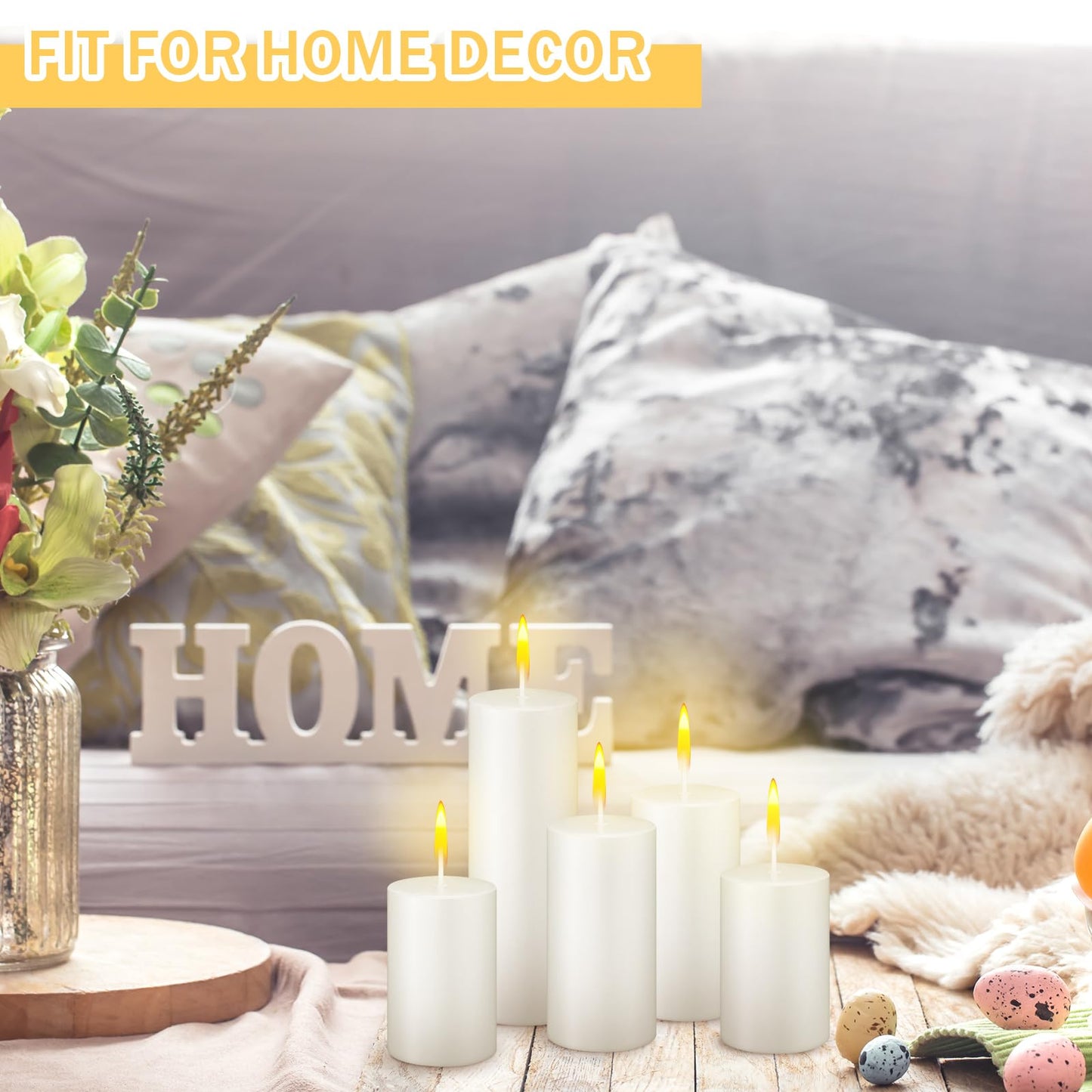 MTLEE 18 Pcs Pillar Candles Long Burning Unscented Candles Bulk for Wedding Church Party Spa Lantern Fireplace Restaurants Home Household Decor(2 x 3 Inch, 2 x 4 Inch, 2 x 6 Inch,Beige)