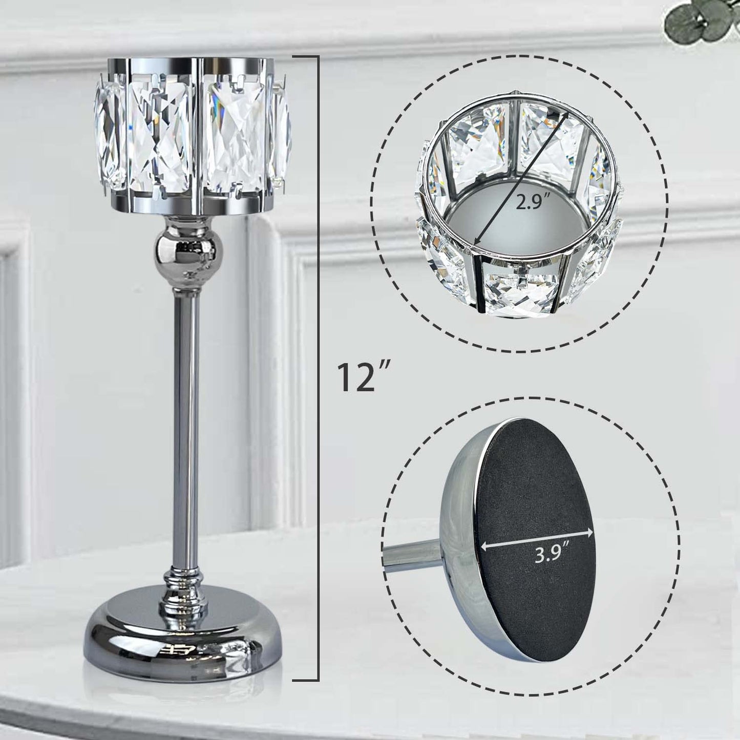 2 Pcs Crystal Bowl Tealight Candelabra Votive Candle Stand, Wedding centerpieces for Tables Crystal Candlestick，Centerpiece Table Decorations (Silver 2PCS)