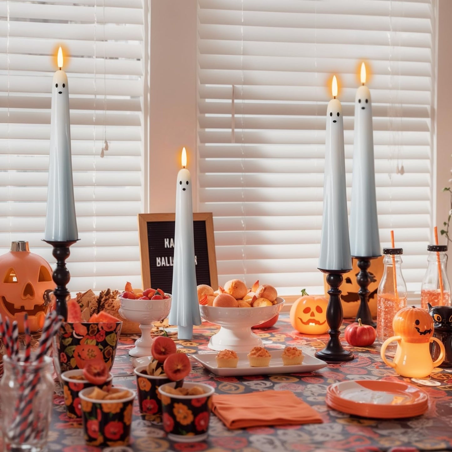 DRomance Flickering Flameless Taper Candles with Remote and Timer, 2 Pack Battery Operated LED Taper Candles 3D Wick Plastic Dripping Effect Dinner Halloween Indoor Decor(Orange, 0.78" D x 9.65" H)