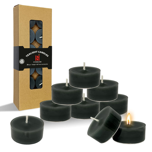 Smoked Sandalwood Scented Tealight Candles, Black Scent Tea Lights Candles Clear Cup, 24 Pack Colored Tealights Candle, 6 Hour Burn Time Tea Candles for Party, Decor, Spa, Shabbat