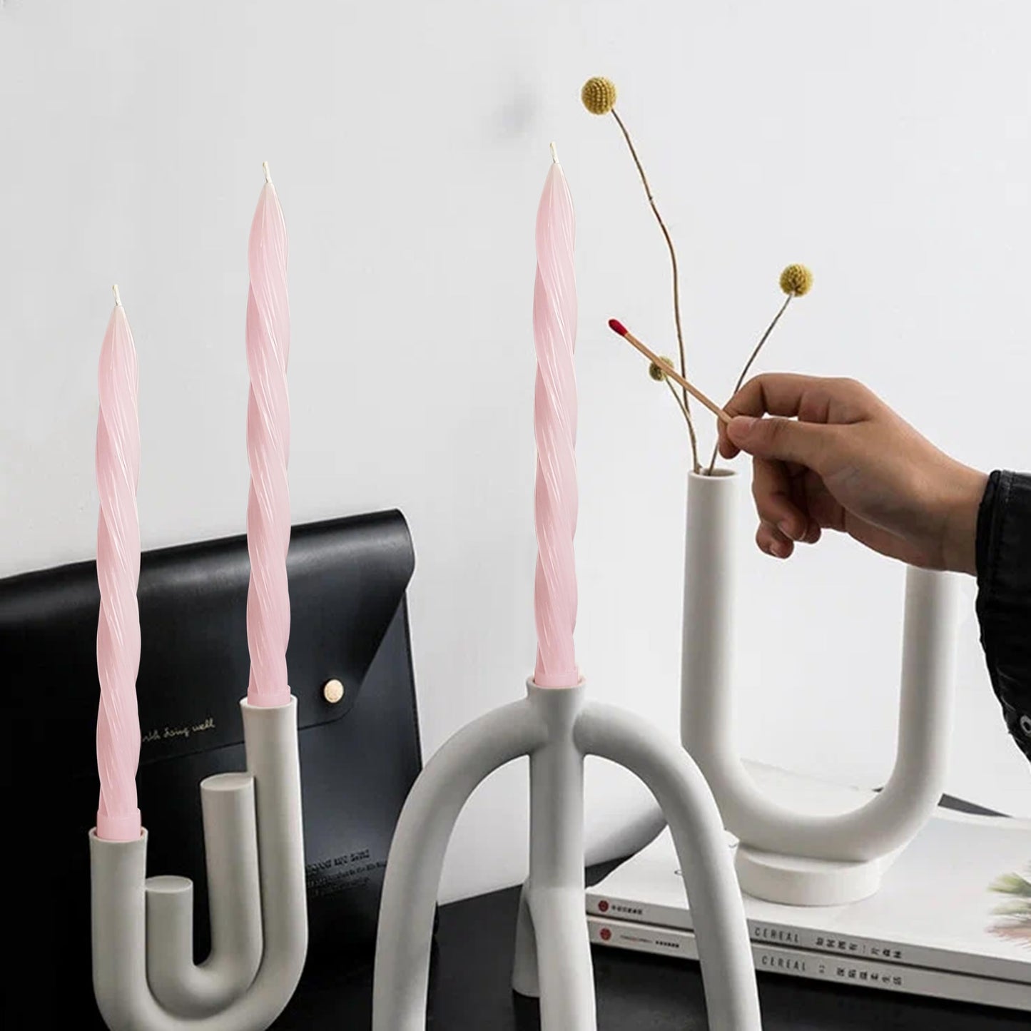 Taper Candle Pink Spiral Tapered Candles 10 Inch Smokeless Candlesticks Handmade Twisted Candle Stick 2 PCS for Holiday Wedding Home Decor Gifts