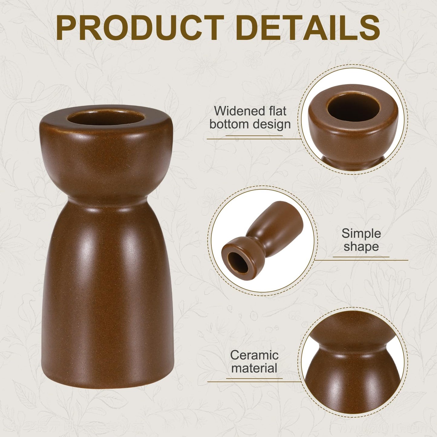 uxcell 2 Pack Candlestick Holder Dark Brown Ceramic Taper Candle Holder Candle Stand Holders Modern Style Decoration for Centerpiece Tabletops Anniversary