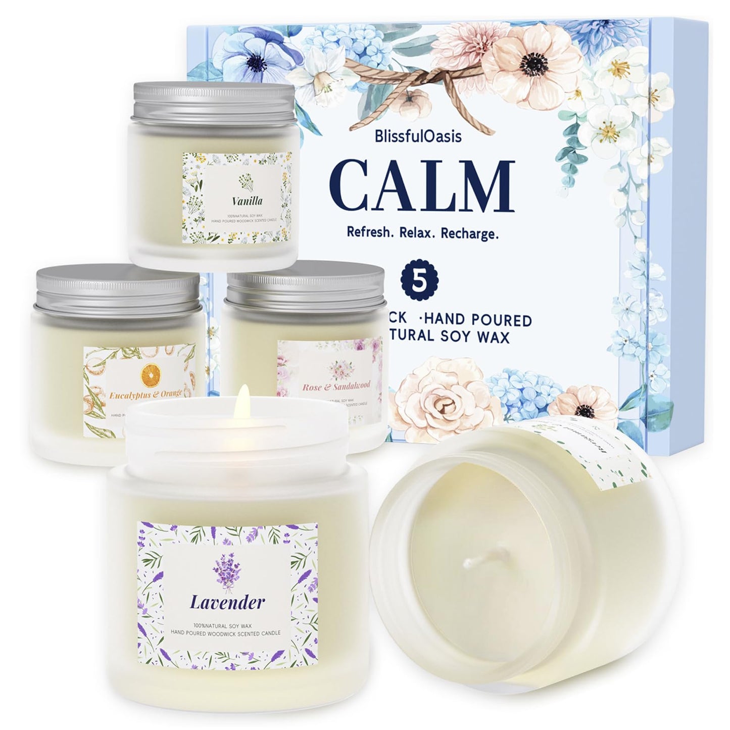 BlissfulOasis Scented Candles, Long-Lasting Candles for Home Scented, 5 Pack Candle Set, Candles for Women, Natural & Safe Ingredients, Candle Set for Birthday, Valentine's Day Scented Candles for Her