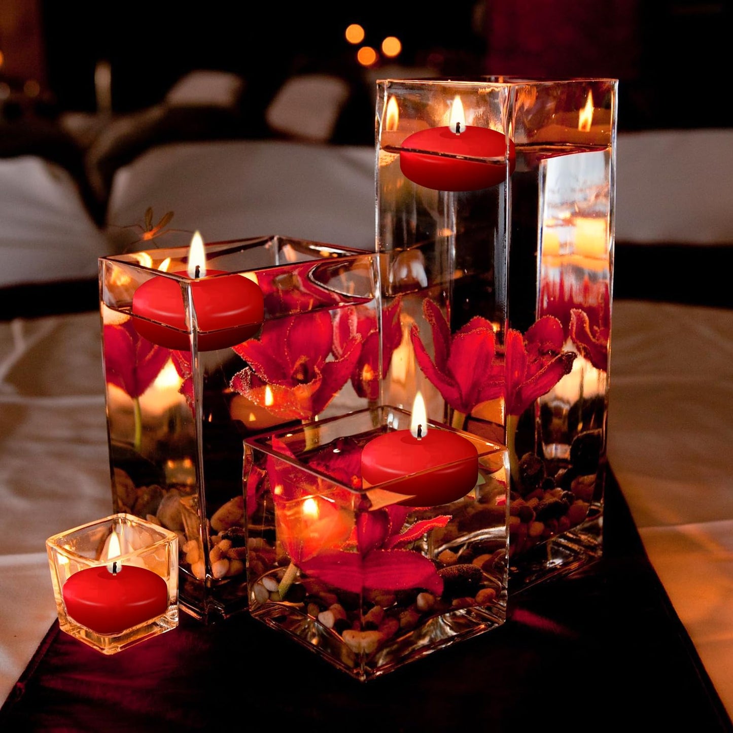 20 Pcs Floating Candles Centerpieces, 1.5 Inch Unscented Floating Candles, Warm Tealights Candles for Wedding, Night, Christmas, Valentine's Day,Home Decor and Party Decoration (Red 20pcs)