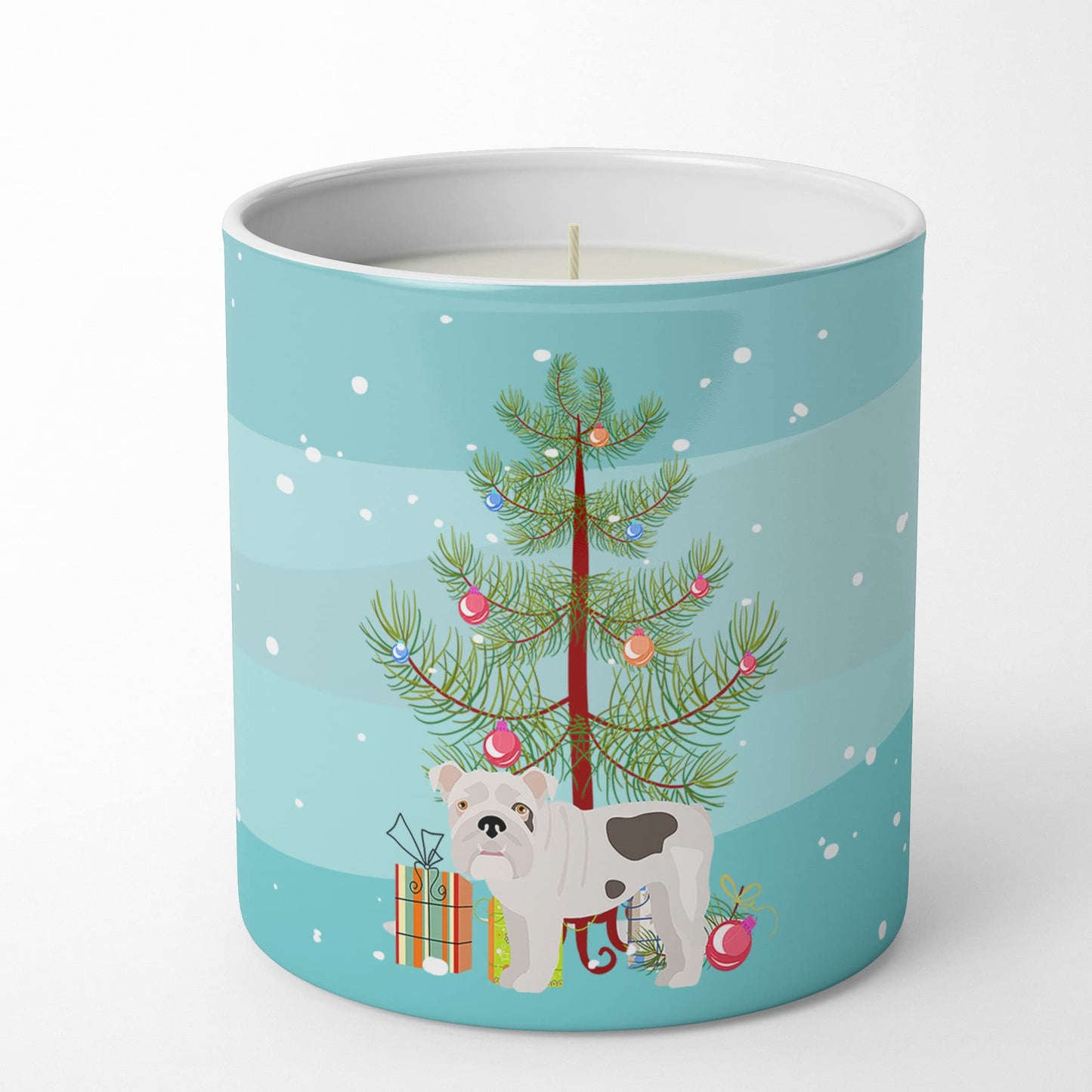 Caroline's Treasures CK3453CDL Bulldog, English Bulldog Christmas Tree 10 oz Decorative Soy Candle Nature Soy Wax Essential Oil Home Decor Ideal for Bedroom Kitchen Bath Office Gift, 10 oz