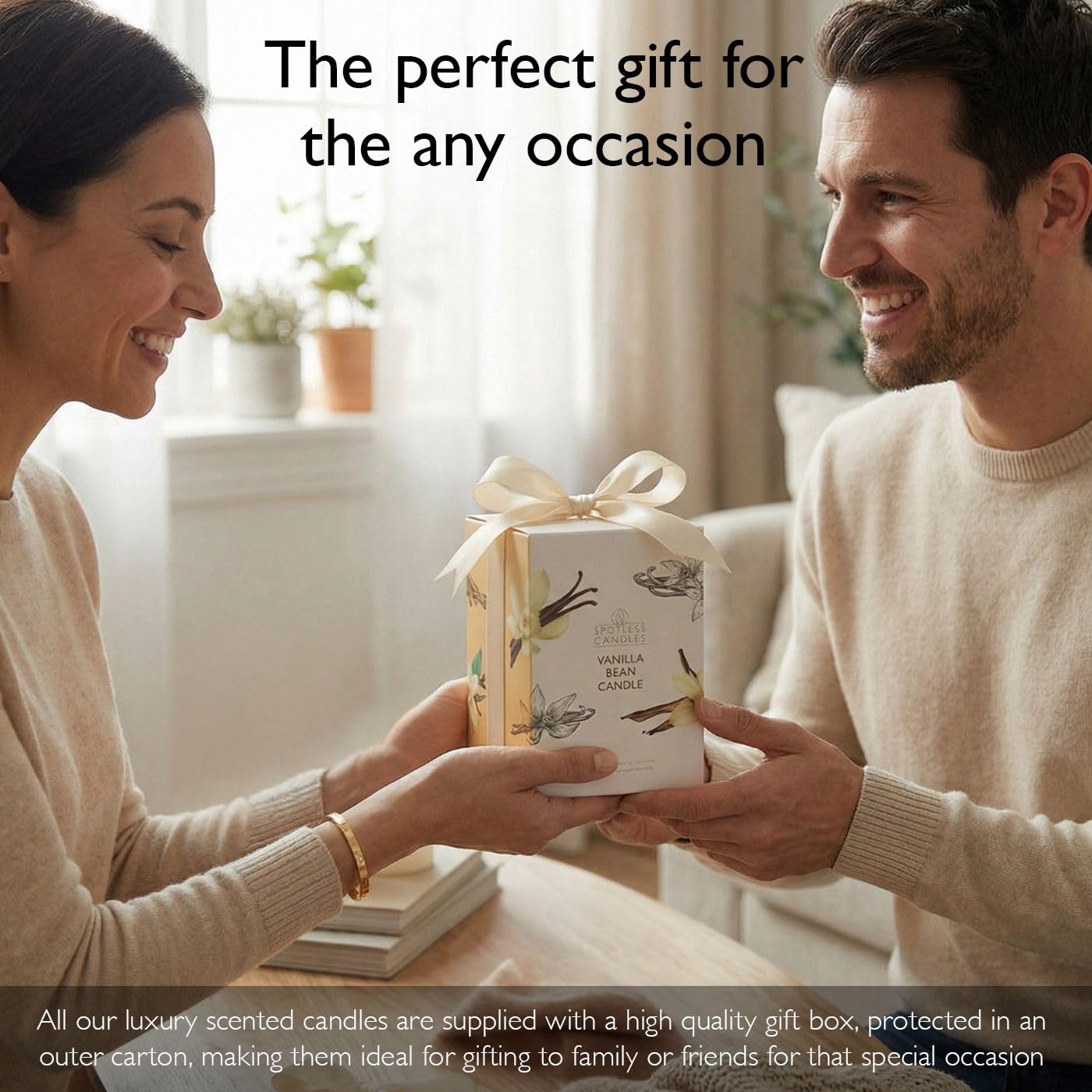 Vanilla Bean Candle 22oz: Upto 130 Hours Burn Time, Crackling Wooden Wick in Large Candle Jar with a Luxury Gift Box & Protective Shipper, Scented Candle by Spotless Candles