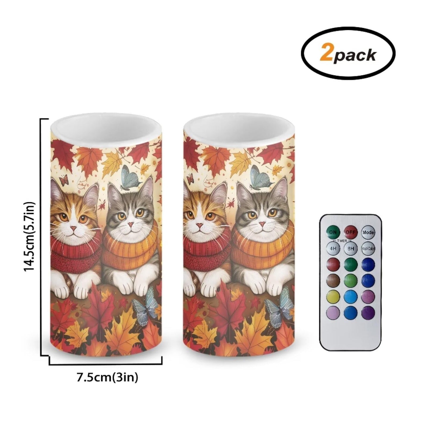 Luarisgur Fall LED Candles with Remote Cat Maple Leaves Flameless Candles Battery Operated LED Warm Light Flickering Candles for Thanksgiving Theme Decor Autumn Fall Harvest Living Room Decorations