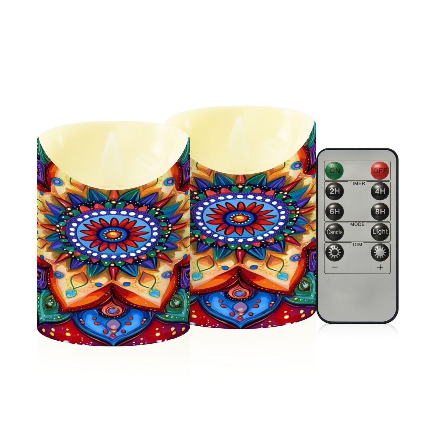 Gravopti Mandala Pattern 2 Pack Flameless LED Pillar Candles with Remote & Timer, Battery Operated, Flickering Wax Candle for Wedding, Romantic Home & Party Decor