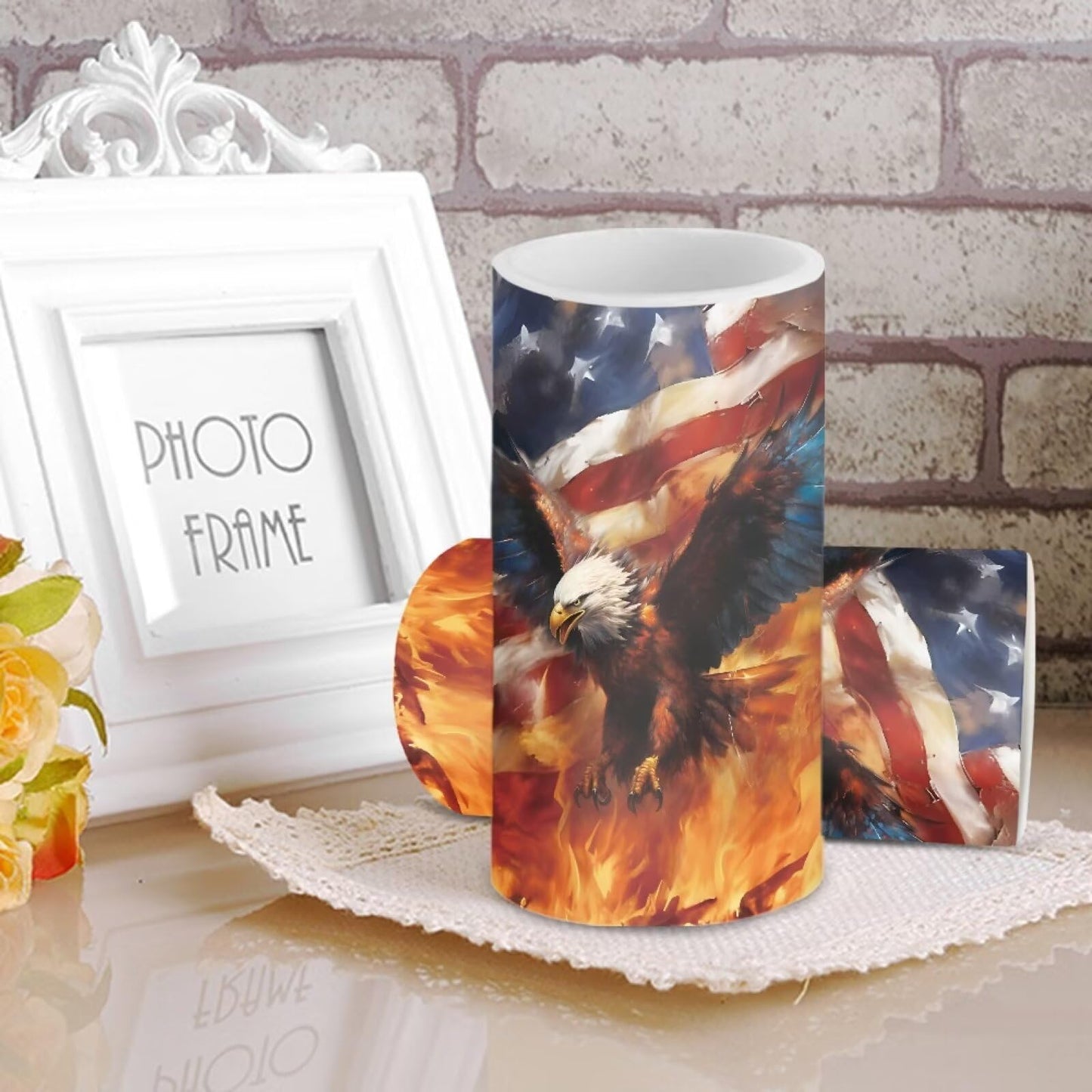 NETILGEN American Flag Flame Eagle Decorative Flameless Timer LED Candles Battery Operated Candles Set of 2 with Remote Control Timer for July 4th Independence Day Decor